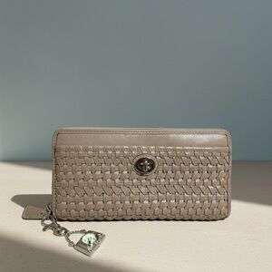 Coach Tan Zip Around Woven Leather Wallet